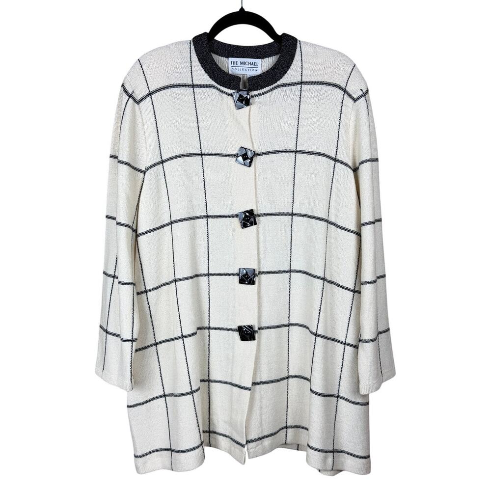 The Michael Collection Gray & White Santana Knit Wool Blend Tunic Jacket Size 2X